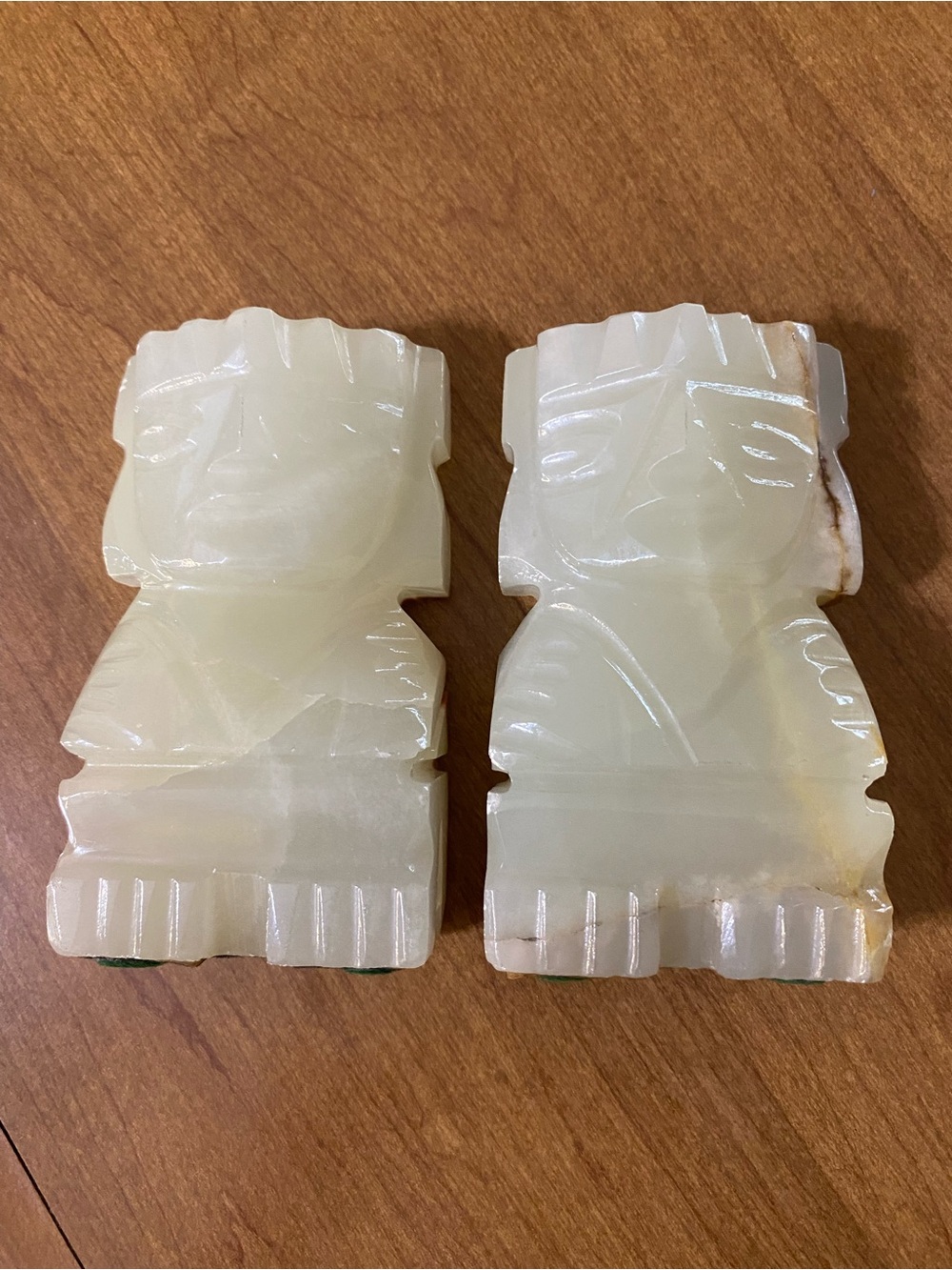Carved Vintage Tiki Style Onyx/marble Bookends